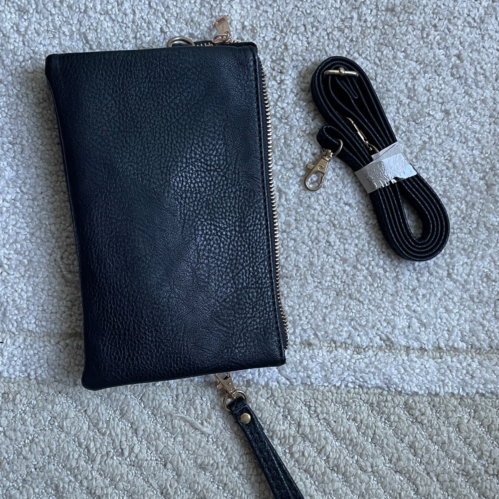 Black Faux Leather Crossbody Bag Or Wristlet
